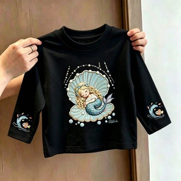 兒童長袖上衣 女童上衣 男童上衣 保暖上衣2026兒童春秋新款兒童長袖甜美美人魚印花T恤寶寶洋氣百搭爆款童裝