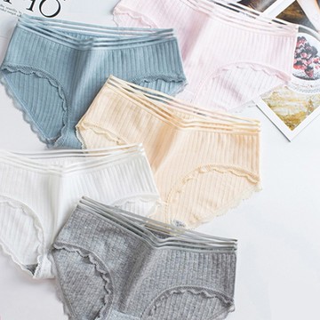 棉質鏤空螺紋中腰內褲 L 隨機色(老闆不賣了!! )
