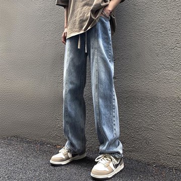 美式高街水洗牛仔褲男春秋薄款寬松直筒闊腿長褲ins潮牌痞帥褲子