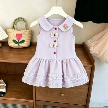 🍭臺灣出貨🍭甜美風無袖連衣裙女娃娃領蝴蝶結荷葉邊短裙夏季蛋糕裙女童公主裙 女童洋裝 女寶洋裝 女童連身裙 女童公主裙