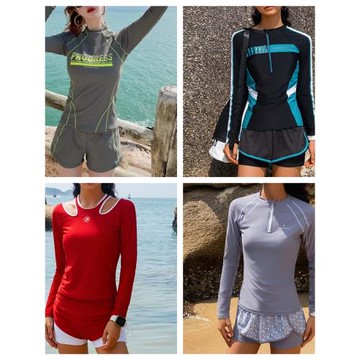 2025泳衣女運動休閑范分體平角長袖防曬保暖遮肚顯瘦保守學生沖浪