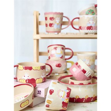 大有日-cili可愛AD鈣兔咖啡杯紅蘋果郁金香高腳杯馬克杯餐盤送禮