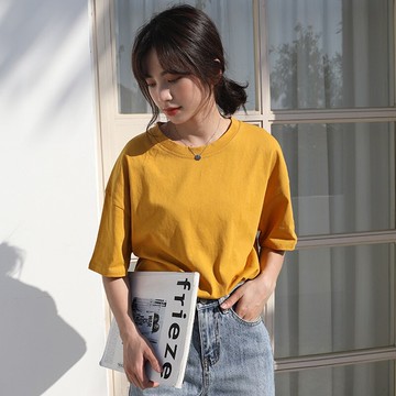T恤短袖上衣-素面寬鬆糖果色純棉女裝10色73xn2【獨家進口】【米蘭精品】