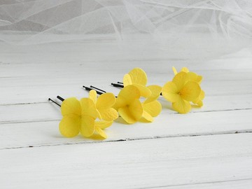 黃色花髮夾繡球花婚禮發片花卉頭飾新娘