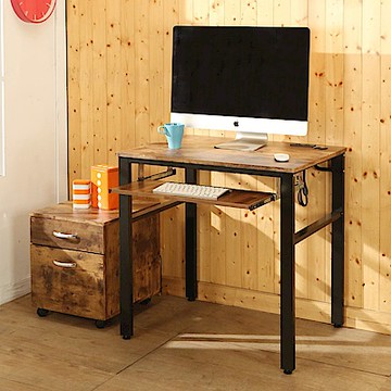 BuyJM低甲醛復古風80公分鍵盤電腦桌附檔案櫃80x60x79公分