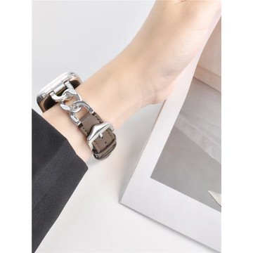 適用AppleWatch表帶金屬S10/9拼接皮表帶蘋果手表S11細款皮鏈條iWatch氣質手鏈表帶S8小眾SE/7/6/5表帶女小眾