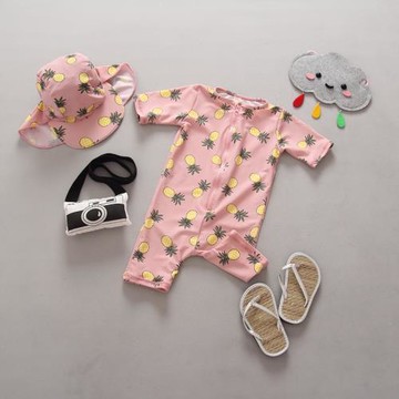 寶寶泳裝出口速干女童男童泳衣連體嬰兒游泳衣女寶寶粉色沖浪套裝