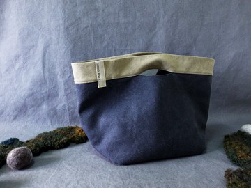 礦工手袋 | 丹寧藍 x杏 | 底部大容量 手提袋 便當袋 置物袋 貓窩