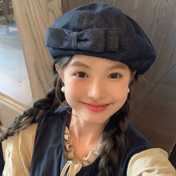 【全店免運 限時下殺】手作甜美双层蝴蝶结牛仔贝雷帽子女显脸小大头围 画家帽 貝雷帽 牛仔帽 南瓜帽 日系