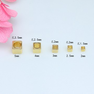 HC--【 100pcs/包】 金珠飾品手工串珠配件銅鍍真金保色四方珠子嗝珠材料光面實心散珠