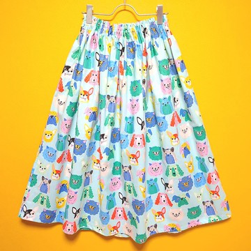 CUTE DOGS 裙子 淺藍色 美國棉 100%純棉 日本製 進口布料 長裙 狗狗 dog 均碼