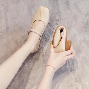 真皮鞋子女瑪麗珍夏2025春秋新爆款平底粗跟單鞋百搭奶奶鞋豆豆鞋