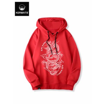 KERWATS可維斯品牌大碼男女情侶無性別龍本命年中國龍紅色衛衣