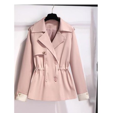 MAIE RAPRI粉色短款雙排扣風衣女春季時尚百搭小個子休閑長袖外套