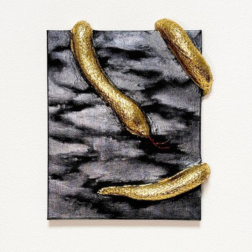 原畫 原創 繪畫 壓克力畫 金蛇 27.3×22cm