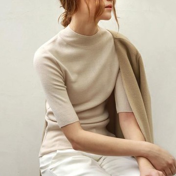 大碼半高領五分袖針織衫女胖mm薄款早春寬松中袖上衣內搭打底衫秋