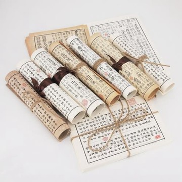 中文古文古籍書法仿古卷 新中式綢帶手札老書卷 復古裝飾紙卷書頁