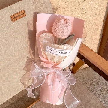 預購【LAMIE】 針織粉色鬱金香(單支) 花朵花束 花束花禮 可愛花束 花束 針織花 針織花束