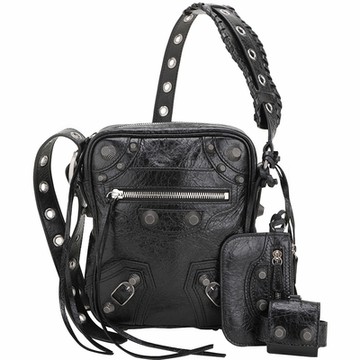 BALENCIAGA 巴黎世家  Le Cagole 揉製小羊皮直立肩/斜背包(黑色)