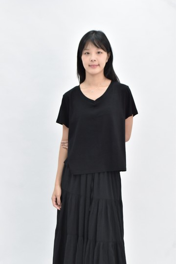(XL) jane v領黑色短袖上衣