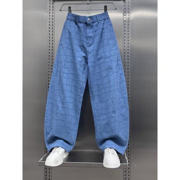 直筒褲夏季新款寬松垂感拖地闊腿褲大碼松緊腰彈力格子休閑褲男裝