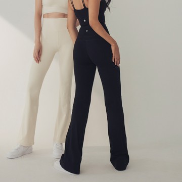 裸感高腰顯瘦喇叭褲-Black