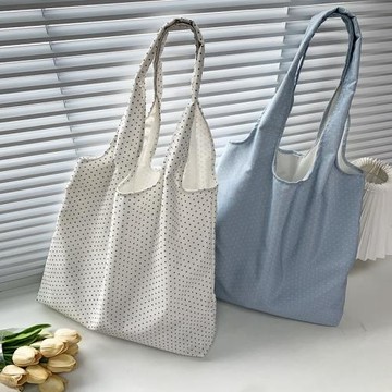 復古ins波點百搭休閑托特包包女大容量單肩包大學生上課帆布袋