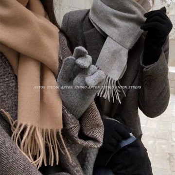 冬季純色羊毛圍巾黑灰駝咖保暖圍脖韓版百搭短款羊羔毛薄男女同款