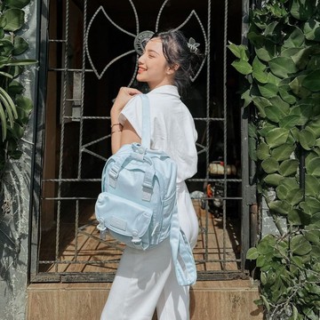 【DOUGHNUT】10.5吋 防潑水 迷你後背包 馬卡龍 水壺格-藍蓮花 SC