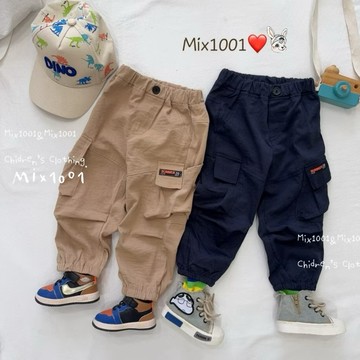 🌈✨mix1001 夏天summer小翻蓋口袋縮腳褲✨兒童個性標籤口袋休閒褲 5-17