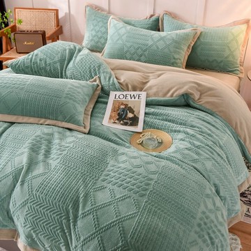 冬季提花牛奶絨四件套雙面加絨珊瑚絨被套床單加厚法蘭絨床上用品