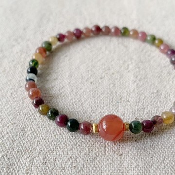 原創手工天然彩虹碧璽好運手串鹽源瑪瑙手鏈生日禮物