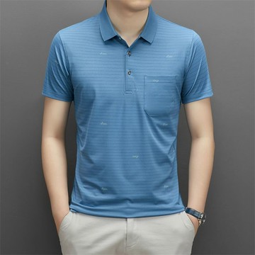 ✨台灣新品🎈涼感爸爸夏裝高檔冰絲短袖t恤男口袋中年男士夏季Polo衫上衣薄