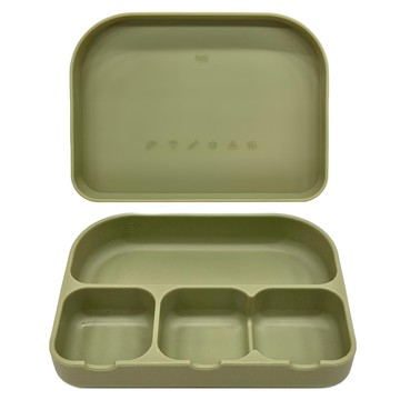 INUIBEBE 寶寶超吸力三格矽膠餐盤  附蓋餐盤  橄欖綠  1個