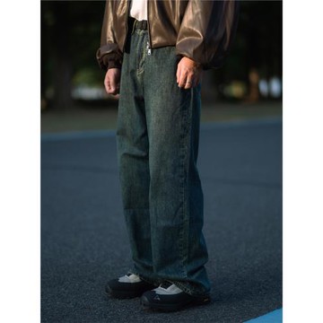 PUZZLECITY美式復古水洗牛仔褲男懷舊cleanfit直筒闊腿拖地褲長褲
