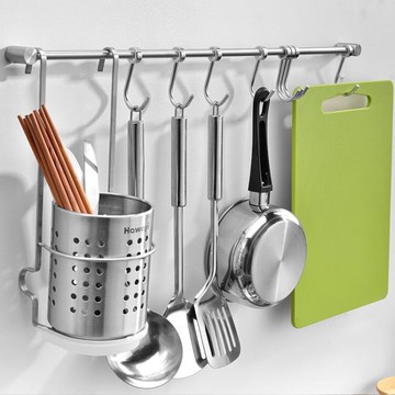 廚房掛桿掛鉤304不銹鋼置物架壁掛牆廚具鍋蓋刀架用品收納掛架件 ATF 免運 開發票