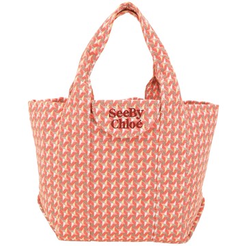 SEE BY CHLOE Laetizia 小款 幾何緹花帆布手提/肩背包(粉橘)