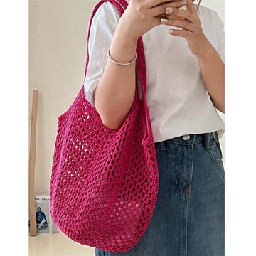 【米蘭精品】現貨+預購 女草編包手提包渡假單肩側背包大容量藤編織包包-鏤空彩色棉線6色74ly31