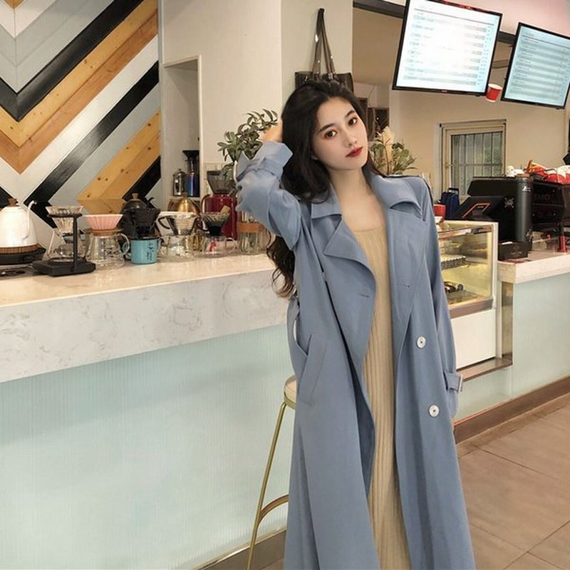 トレンチコート ロング ロングコート アウター レディース スプリングコート 春 ライトブルー パステルカラー ガーリー おしゃれ 通販 Lineポイント最大get Lineショッピング