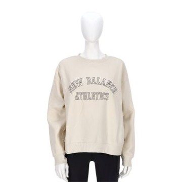 New Balance 女款 杏色 運動 大學T 文字 刷毛 運動 休閒 復古 圓領 上衣 長袖 WT43516LIN