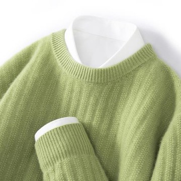 高端圓領羊絨衫男時尚山羊絨冬季新爆款高級感坑條打底中青年毛衣