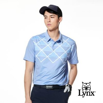 【Lynx Golf】男款吸濕排汗胸前菱格紋拼接短袖POLO衫/高爾夫球衫-中灰色