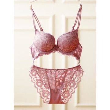 歐美女士內衣上薄下厚聚攏性感蕾絲網紗調整型收副乳文胸套裝秋冬