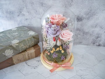 自取優先_不凋花玻璃罩夜燈【霧紫粉晶】新婚禮/新居/帶路雞/歸寧