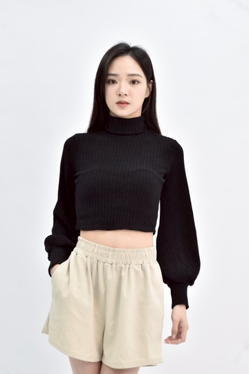 【加購優惠】(S) isabelle anne 短版高領黑色長袖上衣
