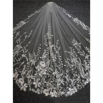 韓式新娘結婚蕾絲頭紗主婚紗中長款單層帶發梳復古森系婚禮頭飾