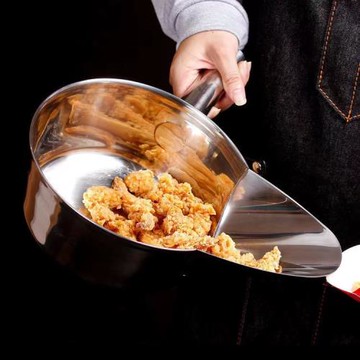 不銹鋼鴨嘴勺打包拌涼菜盆撒瓢料油炸雞柳薯條鏟子大漏斗工具商用