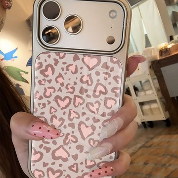 愛心豹紋適用蘋果18promax手機殼iPhone17/16膚感15/14/13水凝殼12女11
