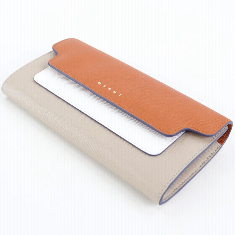 まるまるページ 長財布 MARNI マルニ 財布 長財布 ダブルホック バイカラー オレンジ +