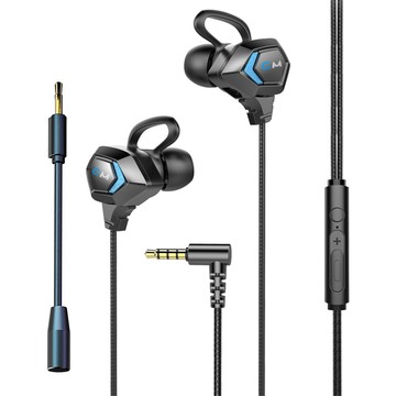 DTAudio HiFi電競有線耳機 弧形耳掛 附麥克風  撞色黑藍色  GC-05